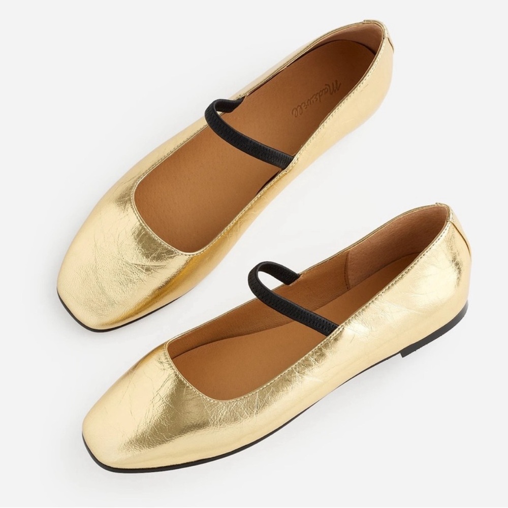 Madewell Gold Flats with Black Strap
